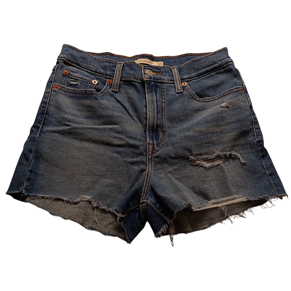 Levi's High Rise Shorts Women's Distressed Raw Hem Size 29 Blue Denim Cut Offs